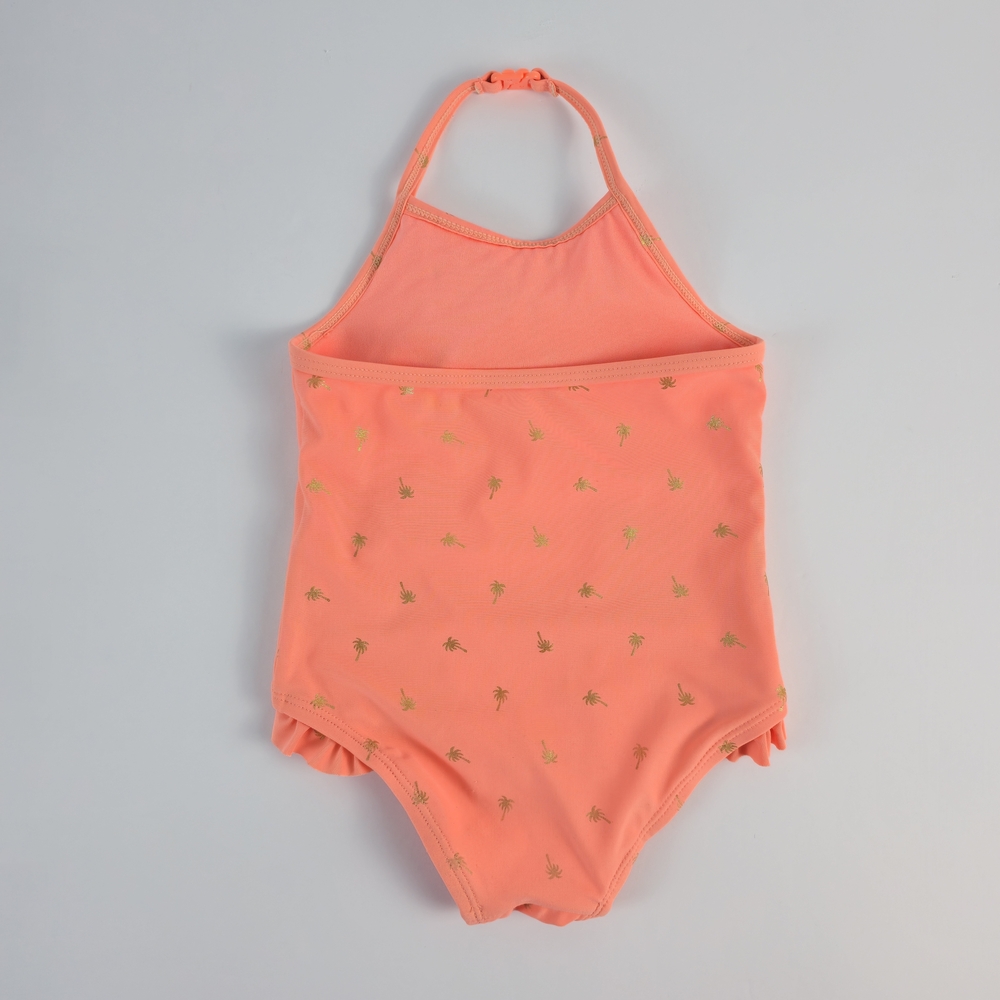 The Children's Place Coral Ruffle Halter One-Piece Swimsuit Gold Palm Print - Picture 6 of 12